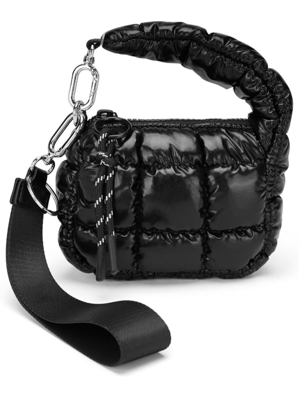 Women's 01 Black Zipper Mini Quilted Tote Wristlet Wristlet Cute Crossbody Bag